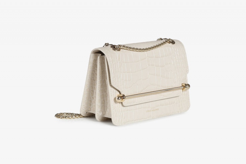 White Strathberry East/West Croc-Embossed Leather Mini Bag | UK VIDH-26139