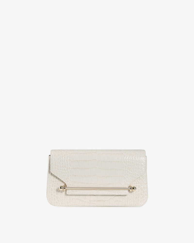 White Strathberry East/West Omni Croc-Embossed Leather Shoulder Bag | UK QYID-67140