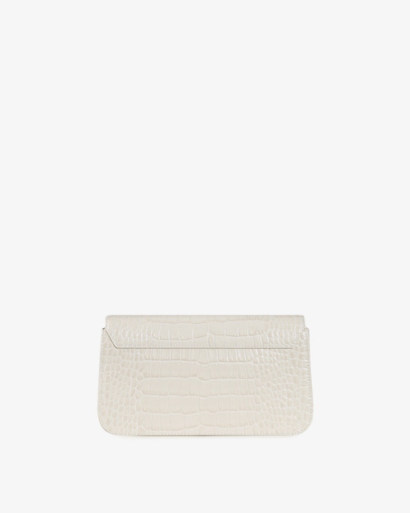 White Strathberry East/West Omni Croc-Embossed Leather Shoulder Bag | UK QYID-67140