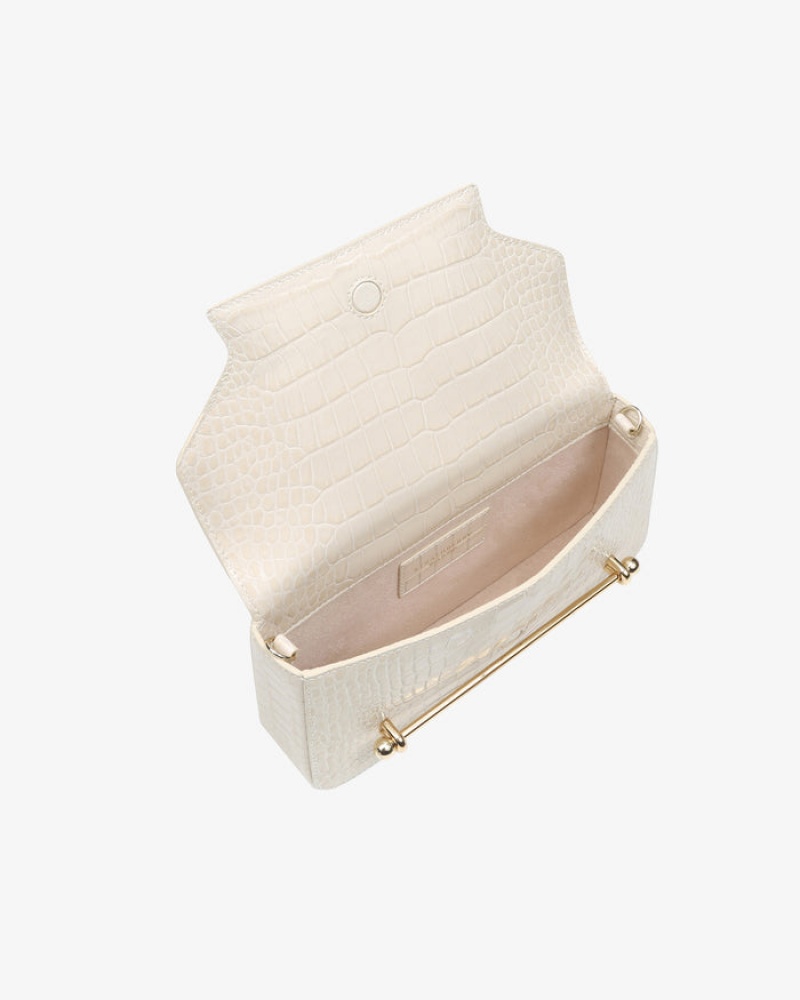 White Strathberry East/West Omni Croc-Embossed Leather Shoulder Bag | UK QYID-67140