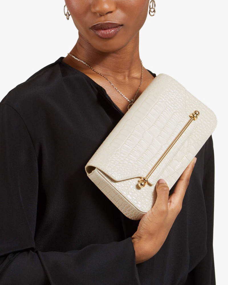 White Strathberry East/West Omni Croc-Embossed Leather Shoulder Bag | UK QYID-67140