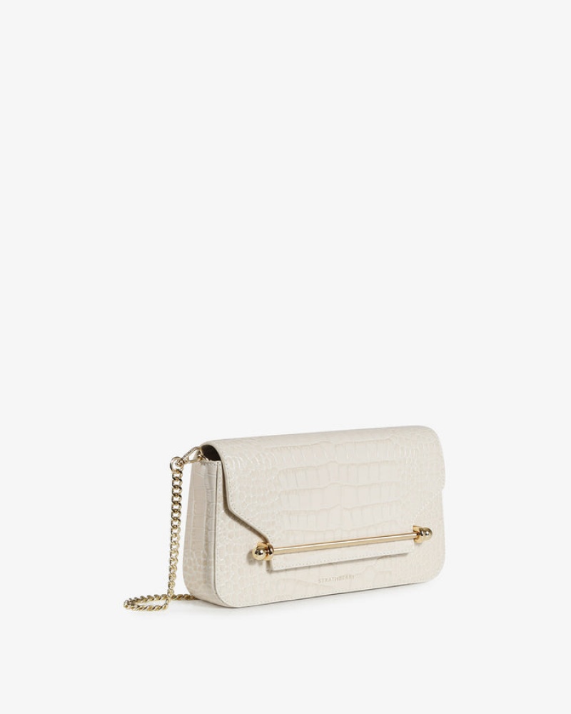 White Strathberry East/West Omni Croc-Embossed Leather Mini Bag | UK WQTL-17895