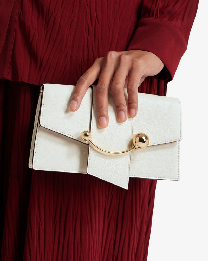 White Strathberry Lny Crescent On A Chain With Edge Clutch Bag | UK WSLM-53804