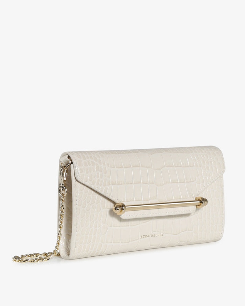 White Strathberry Multrees Chain Croc-Embossed Leather Wallet | UK DLSH-74231