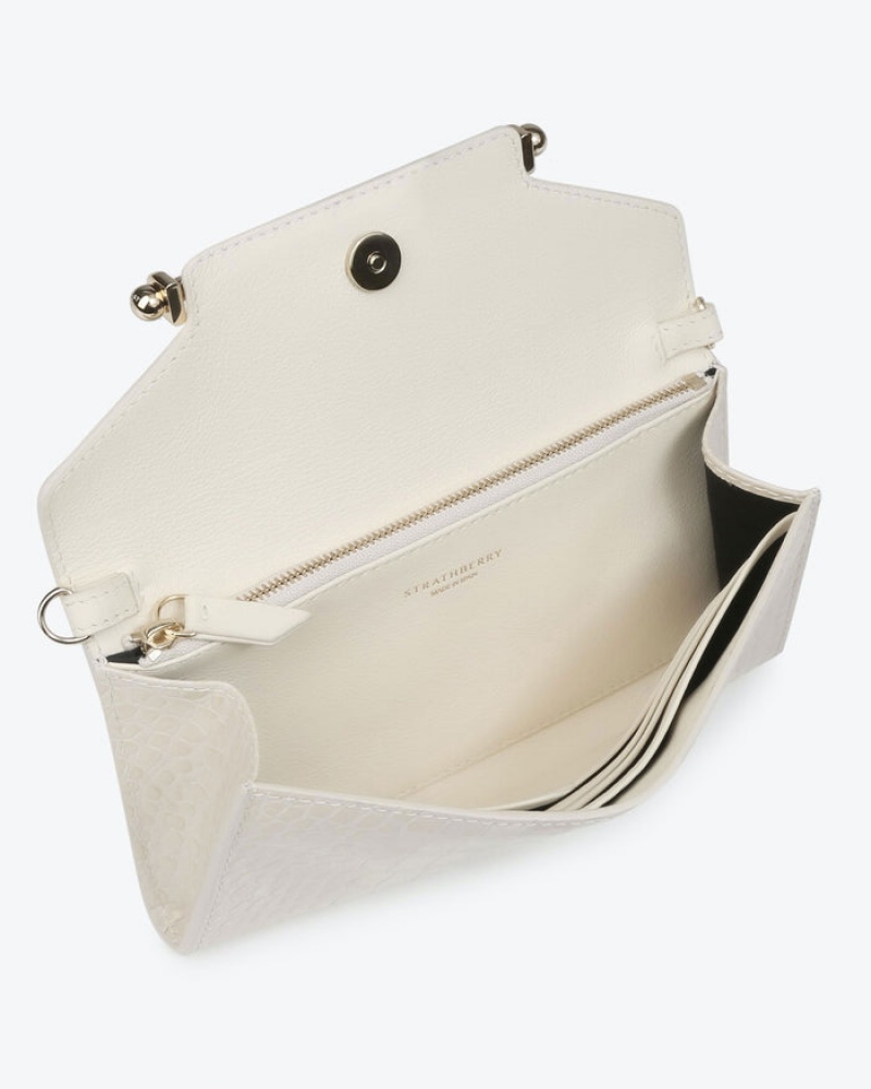 White Strathberry Multrees Chain Wallet Croc-Embossed Leather Crossbody Bag | UK IDJK-59436