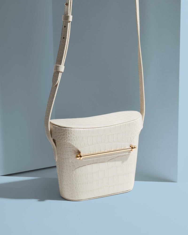 White Strathberry Safari Croc-Embossed Leather Shoulder Bag | UK WBUJ-05269