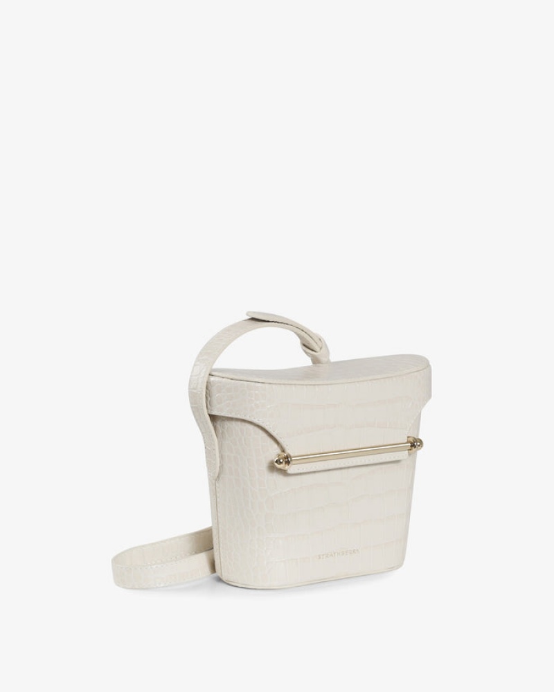 White Strathberry Safari Croc-Embossed Leather Shoulder Bag | UK WBUJ-05269