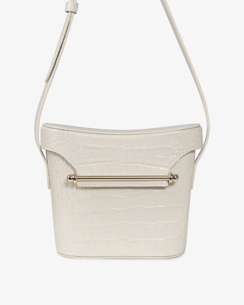 White Strathberry Safari Croc-Embossed Leather Shoulder Bag | UK WBUJ-05269