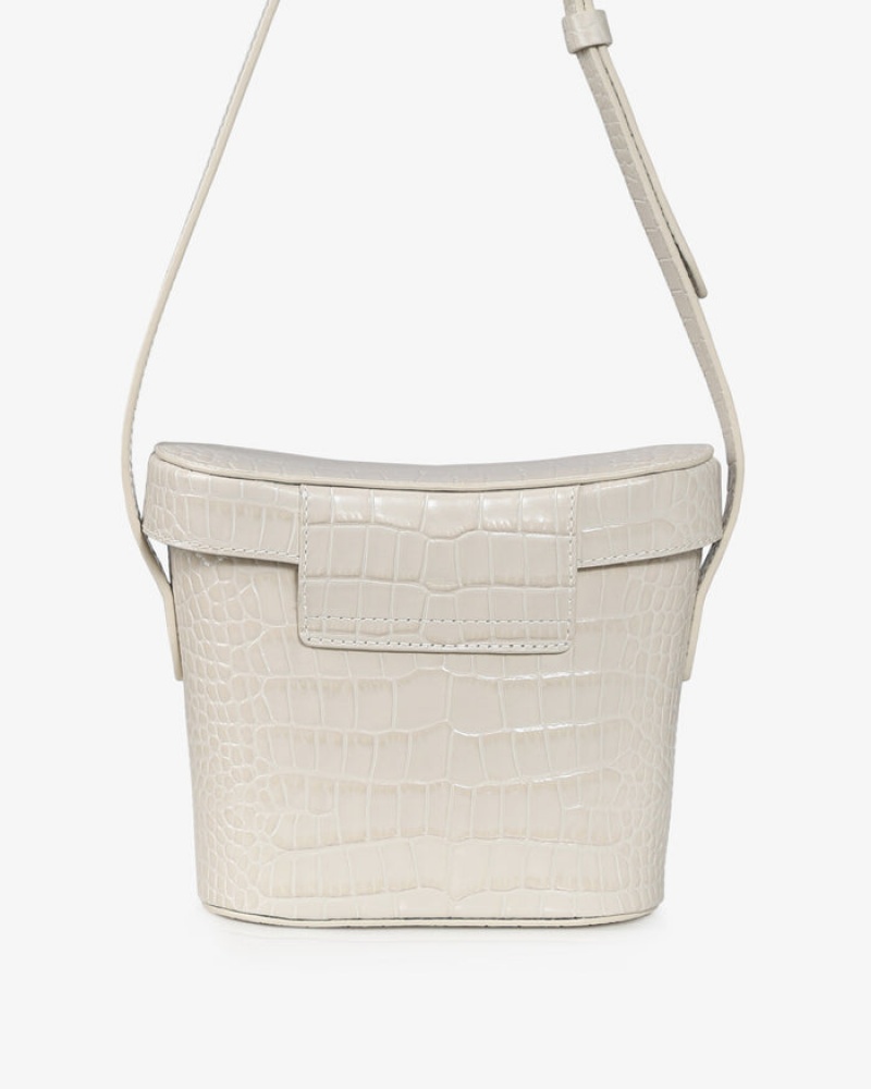 White Strathberry Safari Croc-Embossed Leather Shoulder Bag | UK WBUJ-05269