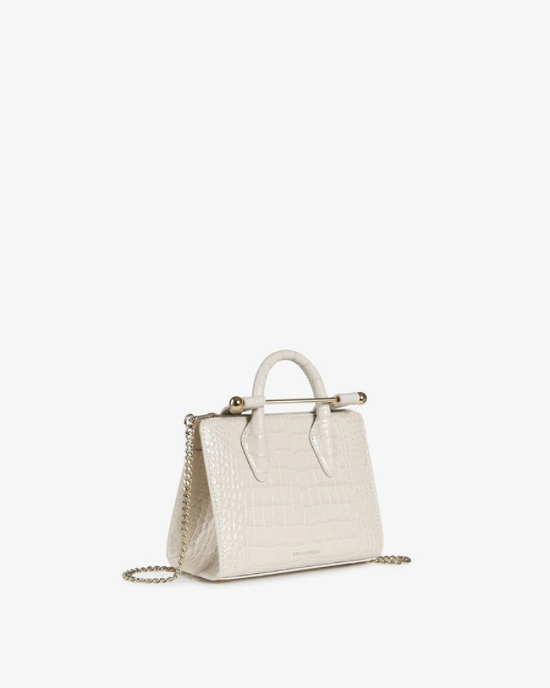 White Strathberry The Nano Tote Croc-Embossed Leather Mini Bag | UK IZBD-57132