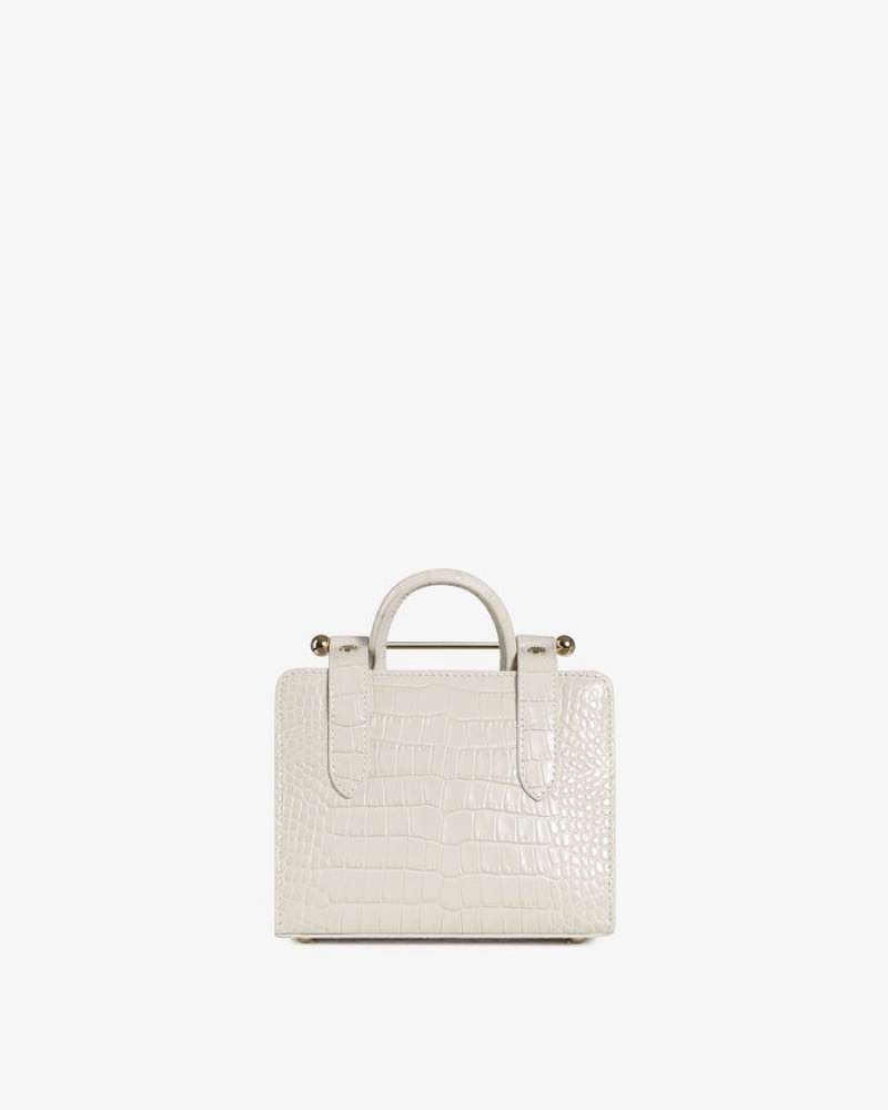 White Strathberry The Nano Tote Croc-Embossed Leather Mini Bag | UK IZBD-57132