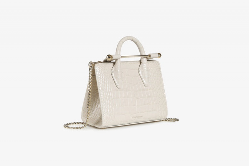 White Strathberry The Nano Tote Croc-Embossed Leather Mini Bag | UK IZBD-57132